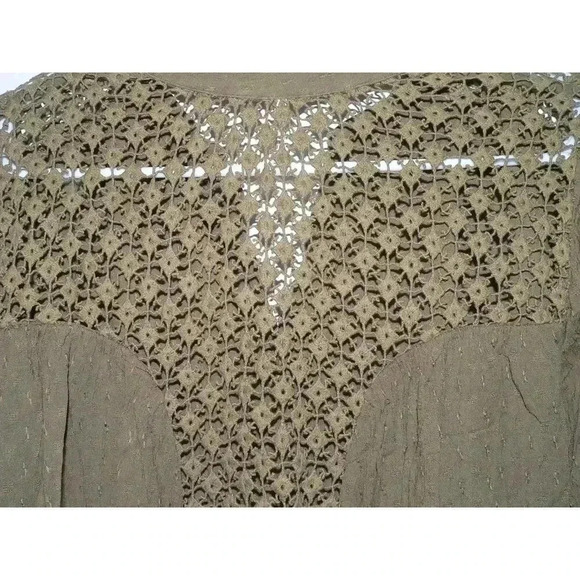 Free People The Best Blouse Button Top Crochet Open Back in Forest Green Boho - Picture 9 of 11